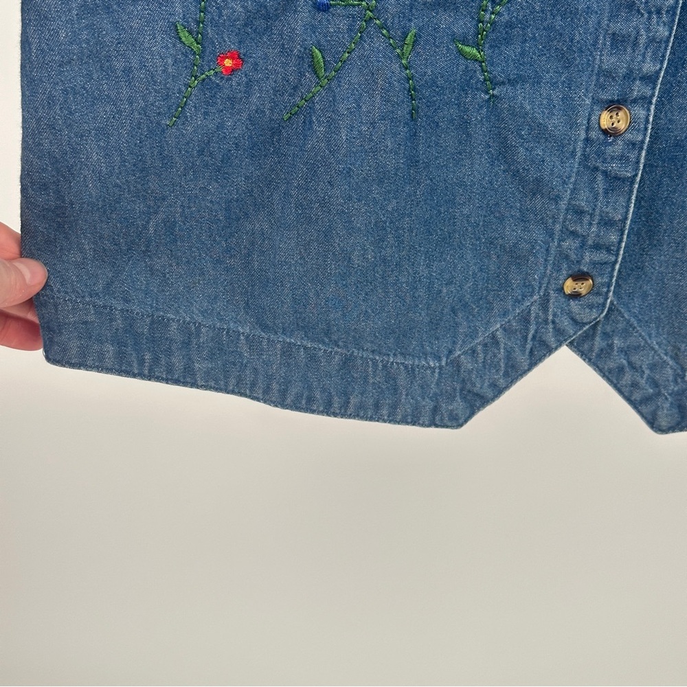 Women’s Vintage‎ 90’s Denim Floral Embroidered Top Cottagecore Grannycore - Picture 6 of 8